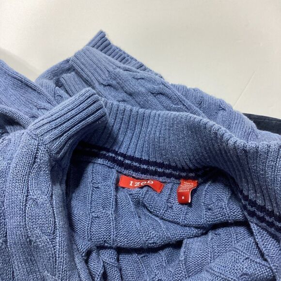 Izod Men’s Cable Knit Quarter Zip Blue Mock Neck Sweater M - Picture 6 of 6